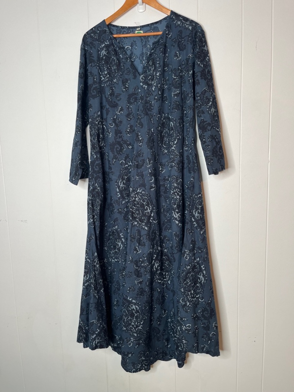 Dolma Calypso Dress Blue Floral 100% Cotton Boho Size L